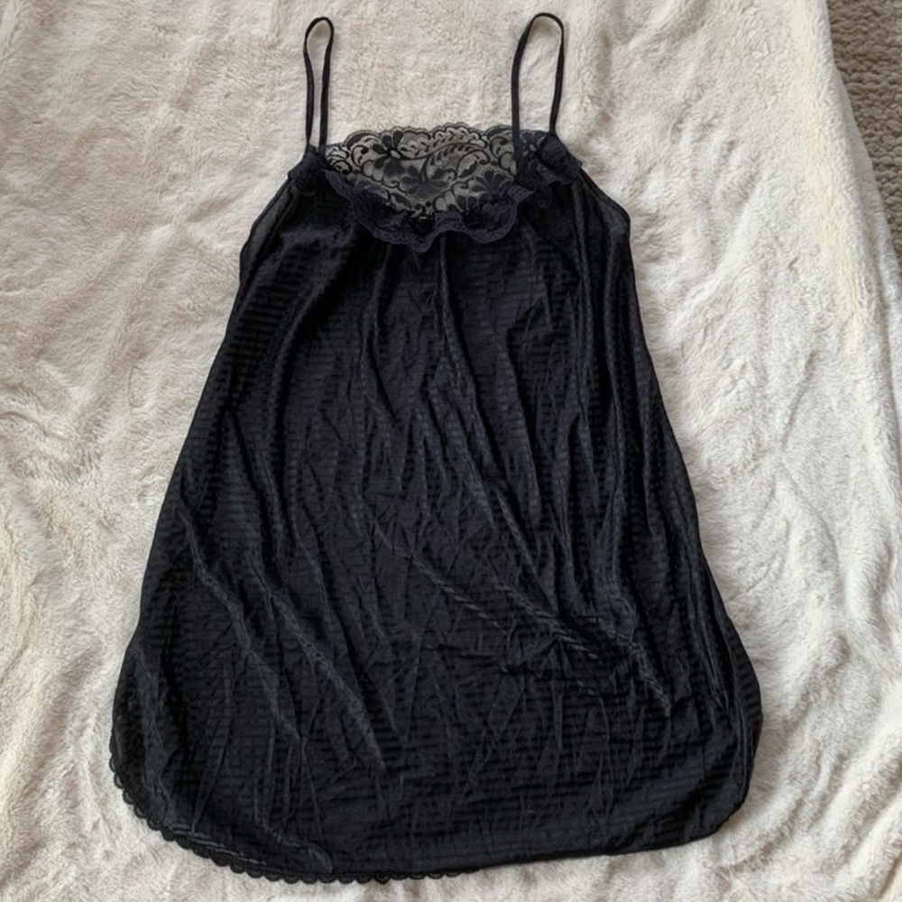 Vintage Black Sheer Lacy Lingerie Mini Slip Dress Size M